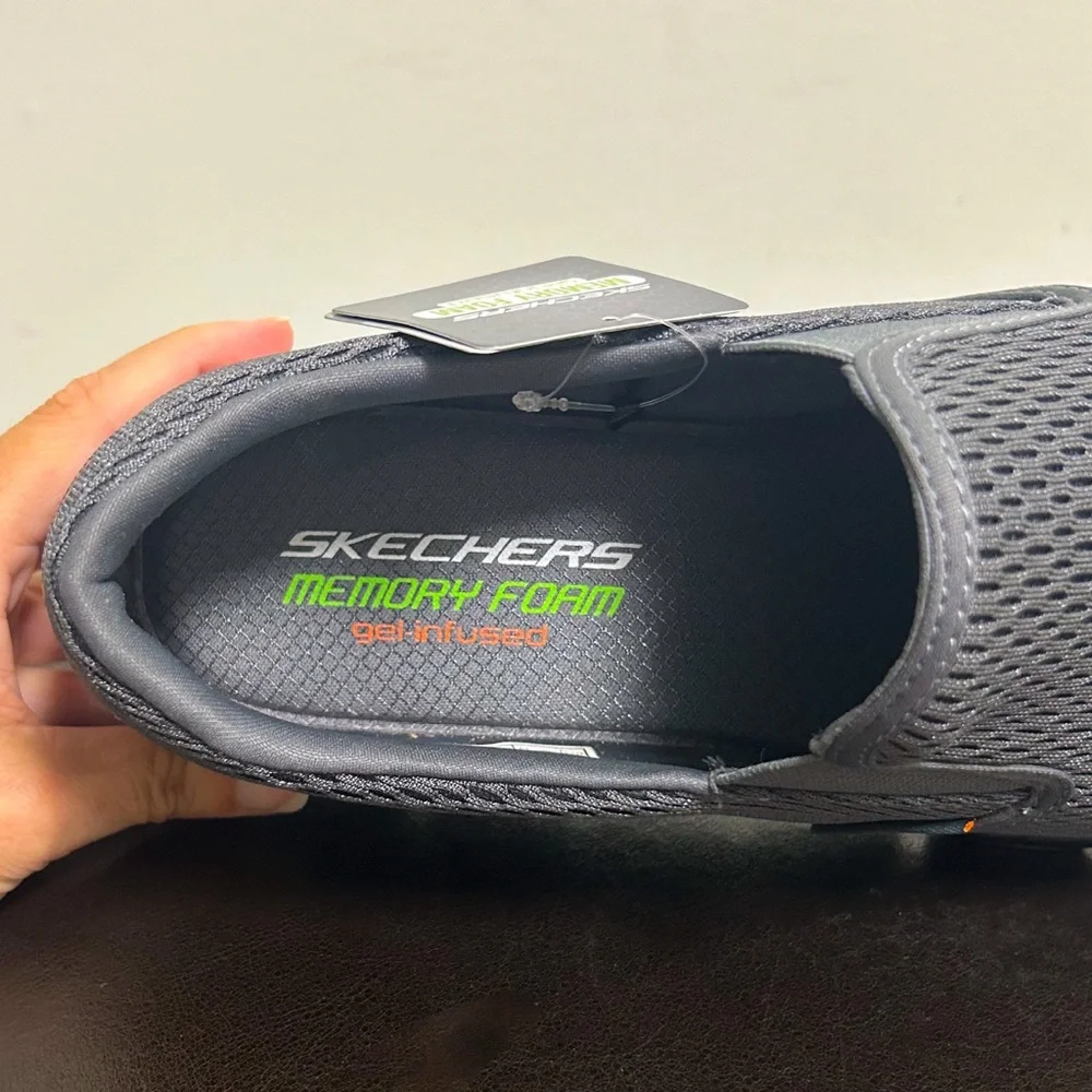 Skechers Charcoal Gray Orange Equalizer Double Play Slip On Fabric Memory Foam